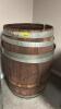 RUSTIC WOODEN HALF-BARREL WITH METAL BANDS