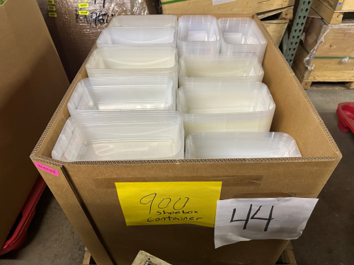 (1) GAYLORD OF 900 PLASTIC SHOE BOX CONTAINERS.