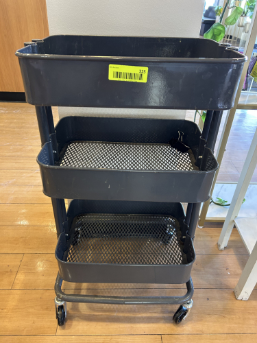 THREE-TIER METAL ROLLING UTILITY CART WITH MESH BOTTOM SHELVES AND CASTERS