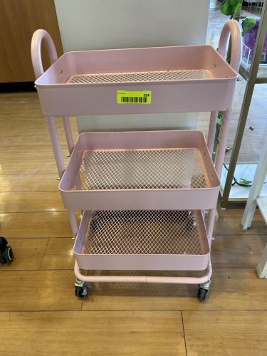 THREE-TIER METAL ROLLING UTILITY CART WITH MESH BOTTOM SHELVES AND CASTERS
