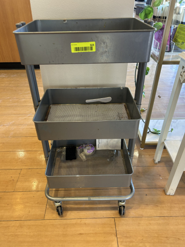 THREE-TIER METAL ROLLING UTILITY CART WITH MESH BOTTOM SHELVES AND CASTERS