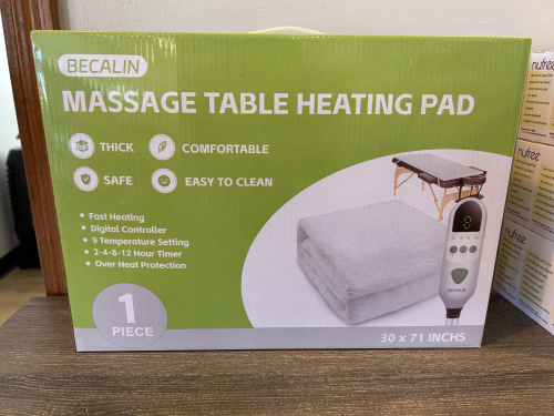 BECALIN MASSAGE TABLE HEATING PAD, 30 X 71 INCHES, WITH DIGITAL CONTROLLER AND MULTIPLE TEMPERATURE SETTINGS.
