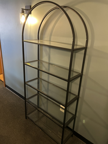 ARCHED METAL AND GLASS 5 SHELF UNIT