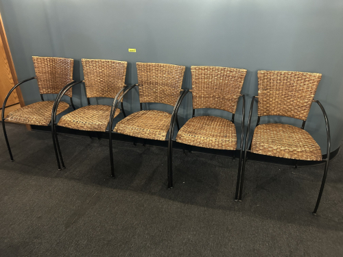 (5) ARMED METAL WICKER CHAIRS