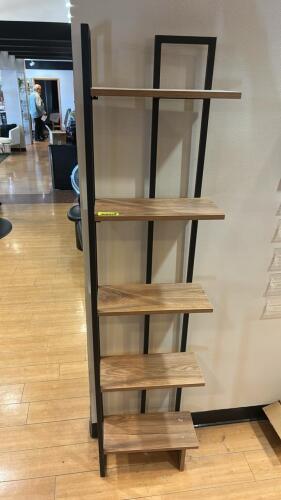 TALL NARROW 5 TIER SHELF WITH BLACK METAL FRAME