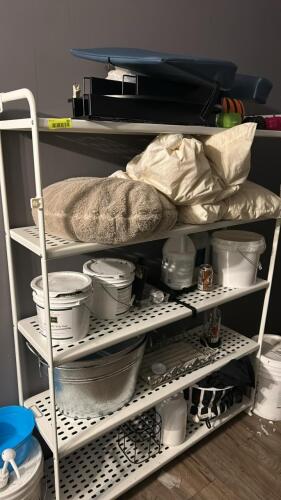 CONTENTS OF ROOM - ASSORTED CHRISTMAS DECORATIONS, SHELVING, AND MISC.