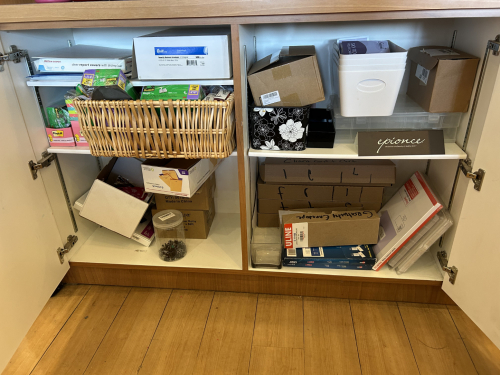 CONTENTS OF CABINET - ASSORTED OFFICE SUPPLIES AND PAPER PRODUCT.