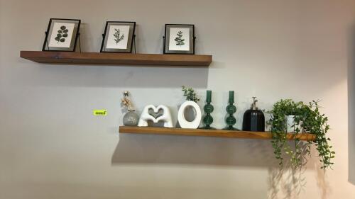 (2) WOODEN SHELFS AND DECOR