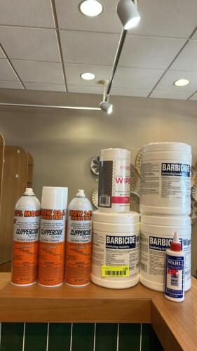 ASSORTMENT OF OPENED DISINFECTANT FOR CLIPPERS
