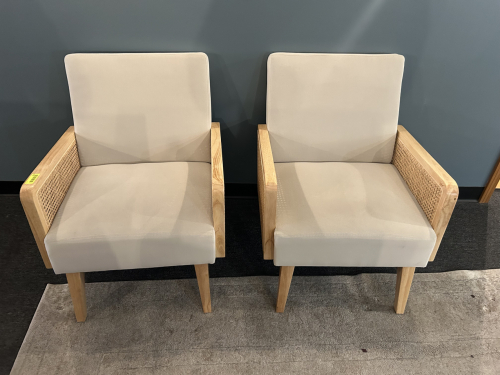 (2) ARMED NATURAL TONE CHAIRS WITH WICKER ACCENTS