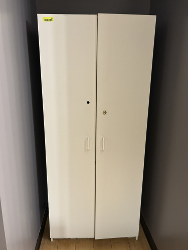 WHITE STORAGE CABINET WITH CONTENTS
