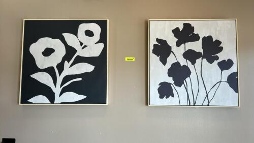 (2) BLACK AND WHITE FLORAL WALL ART PRINTS IN FRAMES