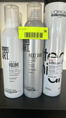 (9) NEW LOREAL PROFESSIONAL FINISHING SPRAYS AND MOUSSE