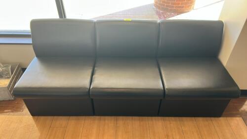 BLACK FAUX LEATHER 3PIECE 3 PERSON ARMLESS SOFA WITH 3 SEAT AND BACK CUSHIONS