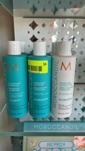 (7) NEW BOTTLES OF MORROCCANOIL SHAMPOOS AND CONDITIONERS