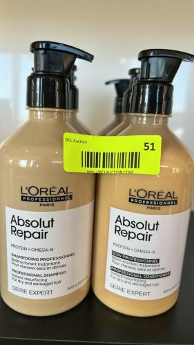 (6) NEW LOREAL PROFESSIONAL ABSOLUT REPAIR SHAMPOO AND CONDITIONER