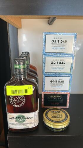(9) NEW 18.21 MEN'S BODY PRODUCTS INCLUDING WASH, GRIT AND DETOX BARS