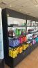 2 SECTIONS OF LIGHTED RETAIL SHELVING WITH 4 SHELVES AND BOTTOM COVERED STORAGE - 3