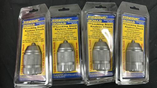(4) EZ POWER LOCKING STEEL KEYLESS CHUCK FOR IMPACT DRIVERS AND CHUCK REPLACEMENT
