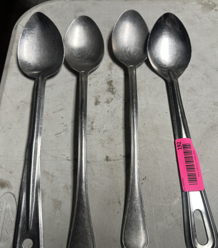 (4) STAINLESS SERVING SPOONS.