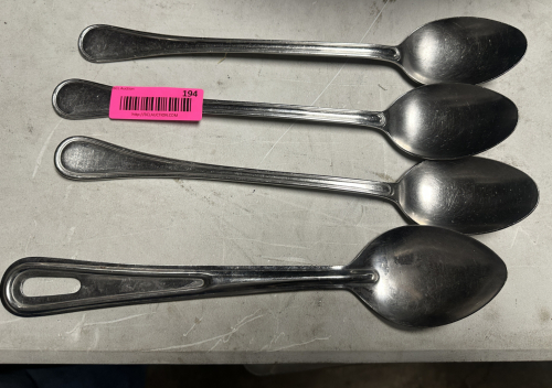 (4) STAINLESS SERVING SPOONS.