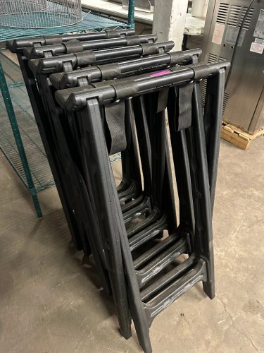 (5) BLACK PLASTIC TRAY STANDS.