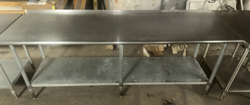 8' X 30" STAINLESS TABLE W/ 1" BACK SPLASH.