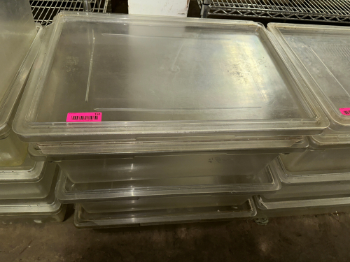 (3) 13 GALLON PLASTIC SALAD CONTAINERS W/ LIDS.