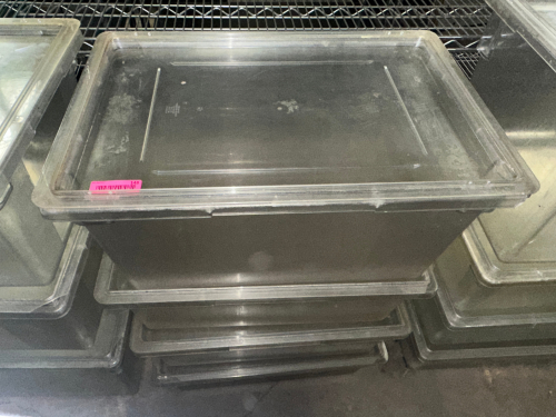 (3) 13 GALLON PLASTIC SALAD CONTAINERS W/ LIDS.