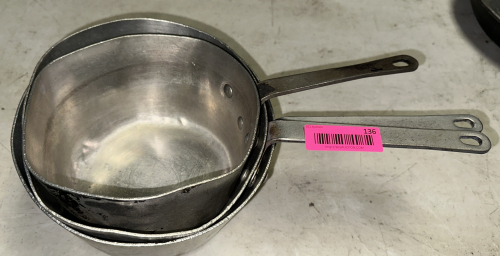 (3) ASSORTED SAUCE POTS W/ HANDLES.