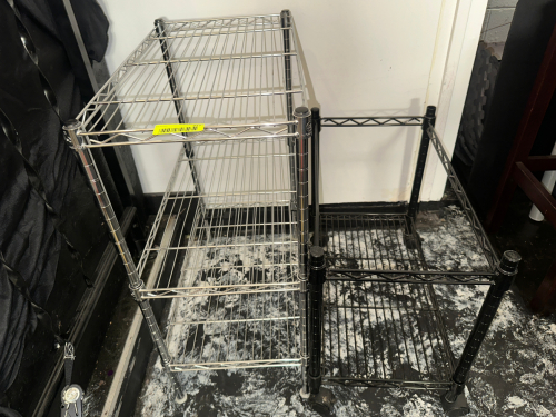 (2) ASSORTED WIRE SHELVES.