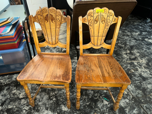 (2) WOODEN CHAIRS.