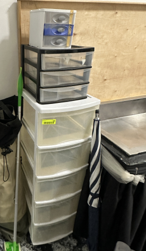 (3) ASSORTED PLASTIC DRAWER ORGANIZERS.