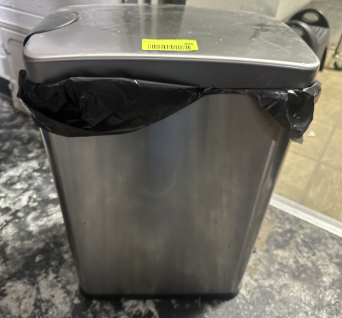SMALL STAINLESS OFFICE TRASH CAN W/ LID,