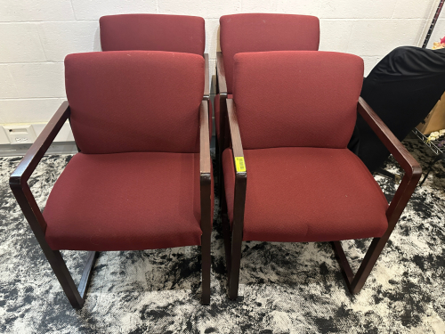 (4) MAROON UPHOLSTERED ARM CHAIRS.