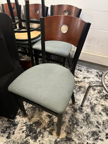 (1O) METAL FRAMED CHAIRS W/ UPHOLSTERED SEATS AND WOODEN BACKS