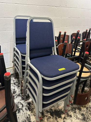 (10) BLUE UPHOLSTERED STACK CHAIRS.