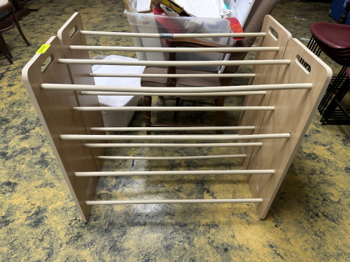 (2) WOODEN SHOE RACKS.