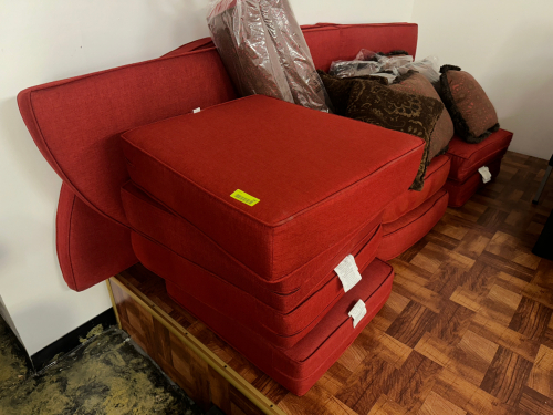 (1) LOT OF MAROON SOFA CUSHIONS.