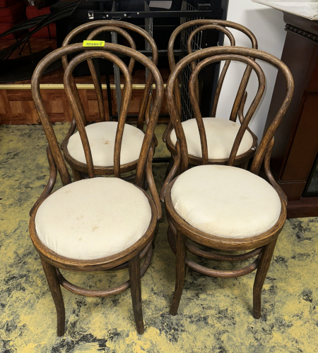 (4) WOODEN BISTRO CHAIRS.