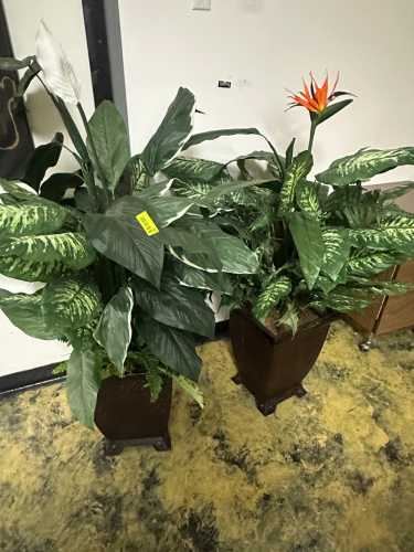 (2) FAUX PLANTERS W/ POTS