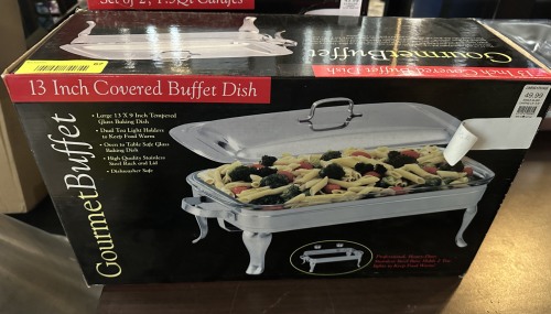 13" STAINLESS COVERED CHAFFER / BUFFET DISH.