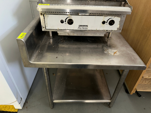 36" X 36" STAINLESS LOW BOY STAND W/ BACK SPLASH