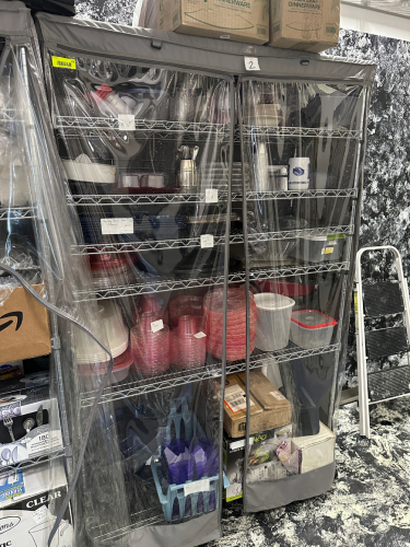 48" X 14" SEVEN TIER WIRE SHELF W/ PLASTIC COVER.