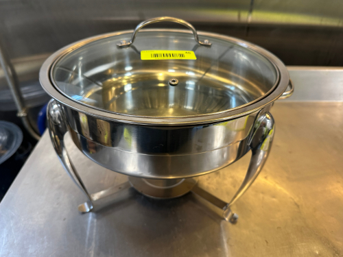 12" ROUND STAINLESS CHAFFER W/ GLASS LID.