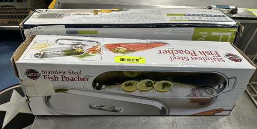 (3) ASSORTED STAINLESS FISH POACHERS.