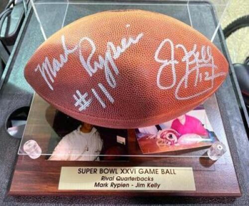 SUPER BOWL XXVI GAME BALL SIGNED BY MARK RYPIEN AND JIM KELLY