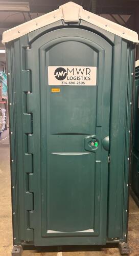 STANDARD PORTABLE RESTROOM/ PORTA-POTTY WITH DURABLE MOLDED PLASTIC CONSTRUCTION DESIGNED FOR JOB SITES AND EVENTS.