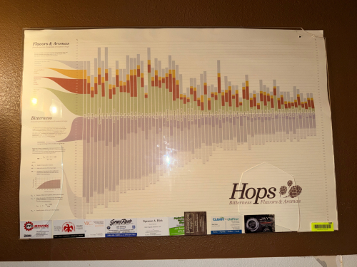 HOPS FLAVORS AND AROMAS LAMINATED CHART.