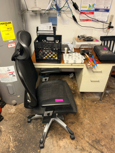 OFFICE DESK AND CHAIR.